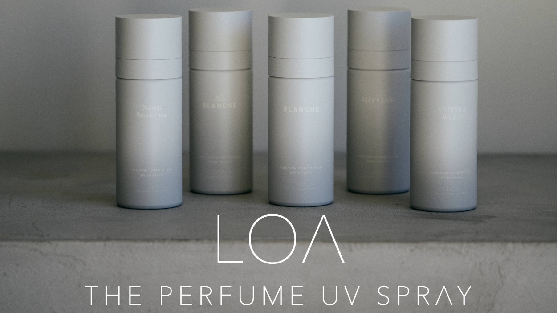 LOA THE Perfume UV sprayの商品が箱に入ったまま5つ横並びで置かれている